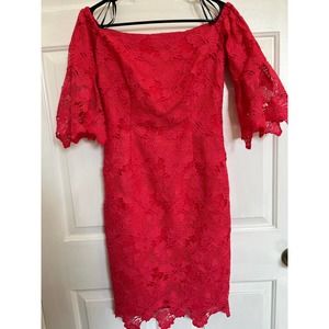 Vince Camuto Coral Lace Overlay Body Con Off Shoulder Dress Size 2